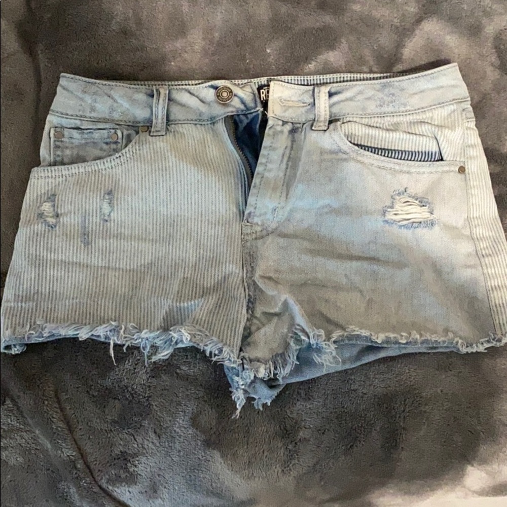 blue jean shorts half striped